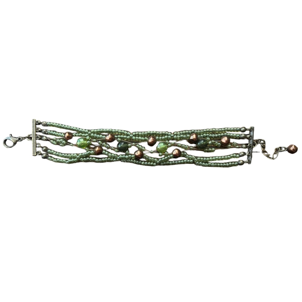 Bronze Pearl and Green Boho Bracelet